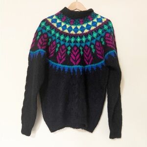Vintage Forenza Mohair Fair Isle Sweater sz Small Alpine black